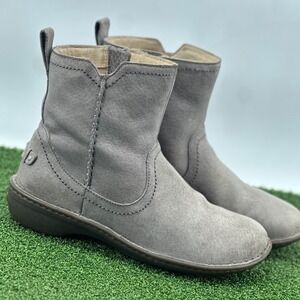 UGG Neevah Gray Suede Leather Ankle Boot Sheepskin Zip Up Women Size 8 (1003421)